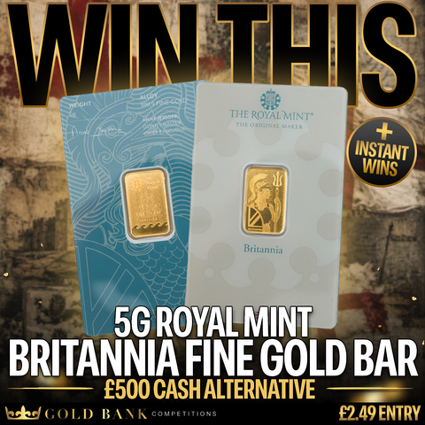 WIN A 5g ROYAL MINT BRITANNIA FINE GOLD BAR + INSTANT WINS