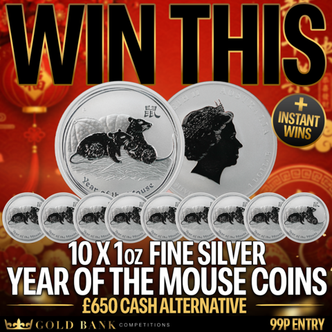 Win 10 x 1oz Fine Silver Year of the Mouse Coins + Instant Wins!